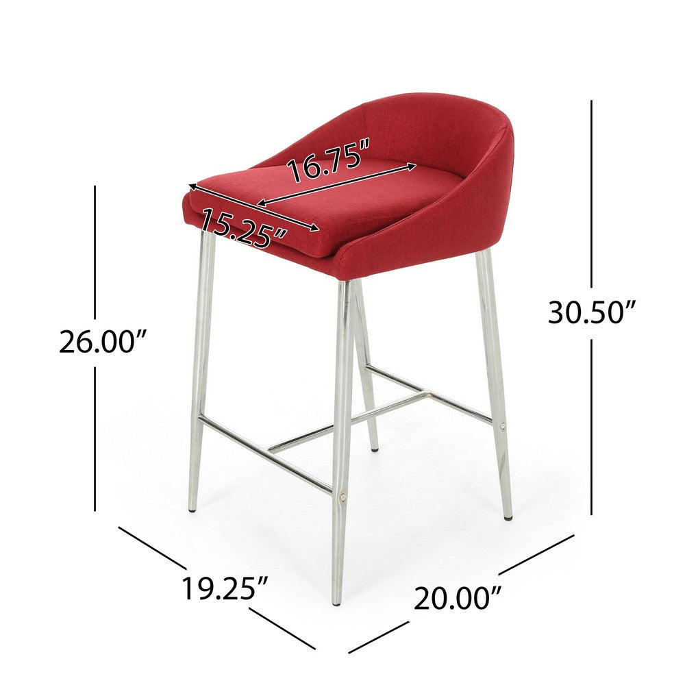 Yoko Counter Stool Chair, Curved Back, Chrome Iron Legs, Red Fabric -BM323662