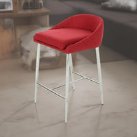 Yoko Counter Stool Chair, Curved Back, Chrome Iron Legs, Red Fabric -BM323662