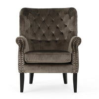 Nire Accent Club Chair, Nailhead Trim, Brown Birch Wood, Gray Velvet -BM323663