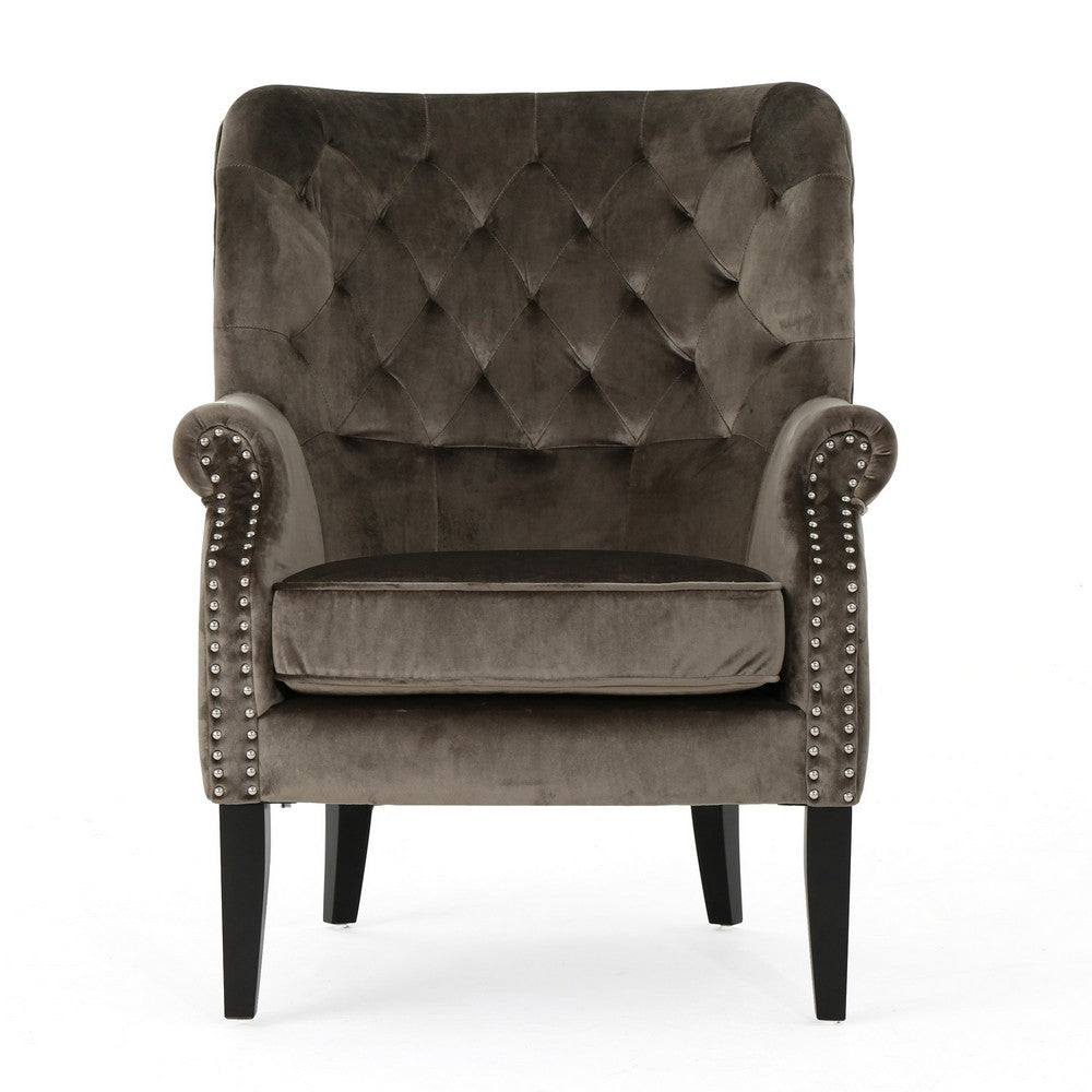 Nire Accent Club Chair, Nailhead Trim, Brown Birch Wood, Gray Velvet -BM323663