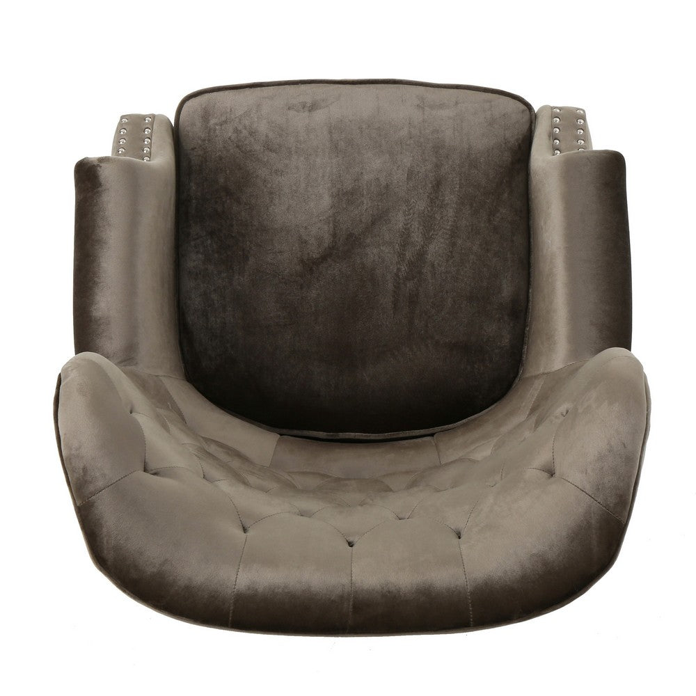 Nire Accent Club Chair, Nailhead Trim, Brown Birch Wood, Gray Velvet -BM323663