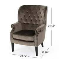 Nire Accent Club Chair, Nailhead Trim, Brown Birch Wood, Gray Velvet -BM323663