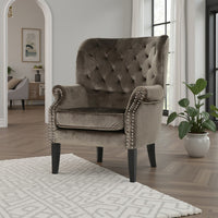 Nire Accent Club Chair, Nailhead Trim, Brown Birch Wood, Gray Velvet -BM323663