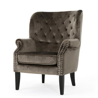 Nire Accent Club Chair, Nailhead Trim, Brown Birch Wood, Gray Velvet -BM323663