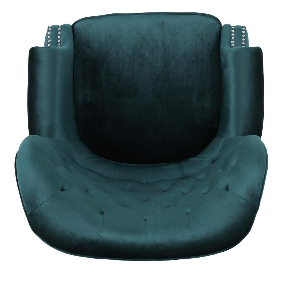 Nire Accent Club Chair, Nailhead Trim, Brown Birch Wood, Teal Velvet -BM323664