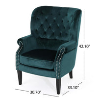 Nire Accent Club Chair, Nailhead Trim, Brown Birch Wood, Teal Velvet -BM323664