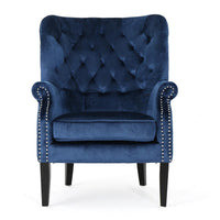 Nire Accent Club Chair, Nailhead Trim, Brown Birch Wood, Blue Velvet -BM323665