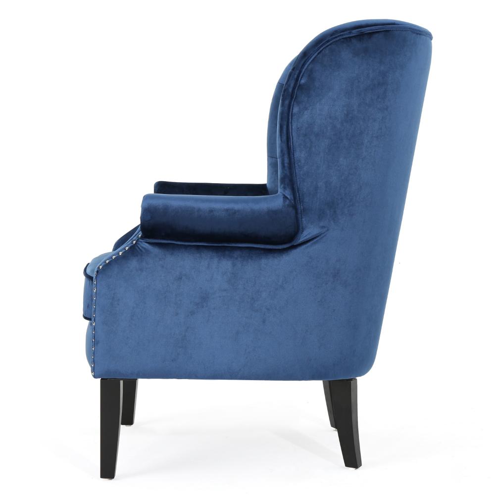 Nire Accent Club Chair, Nailhead Trim, Brown Birch Wood, Blue Velvet -BM323665