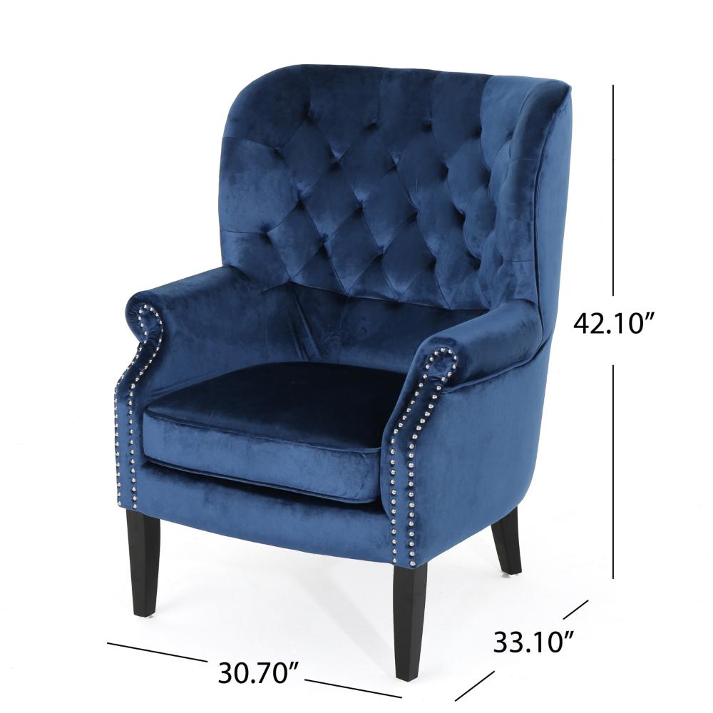 Nire Accent Club Chair, Nailhead Trim, Brown Birch Wood, Blue Velvet -BM323665