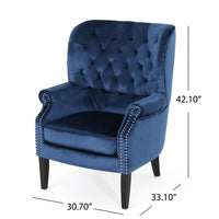 Nire Accent Club Chair, Nailhead Trim, Brown Birch Wood, Blue Velvet -BM323665