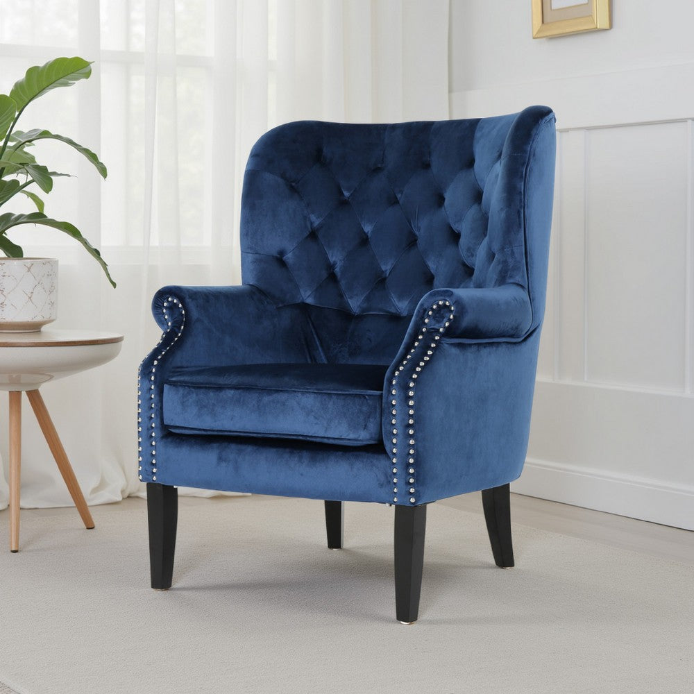 Nire Accent Club Chair, Nailhead Trim, Brown Birch Wood, Blue Velvet -BM323665