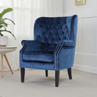 Nire Accent Club Chair, Nailhead Trim, Brown Birch Wood, Blue Velvet -BM323665