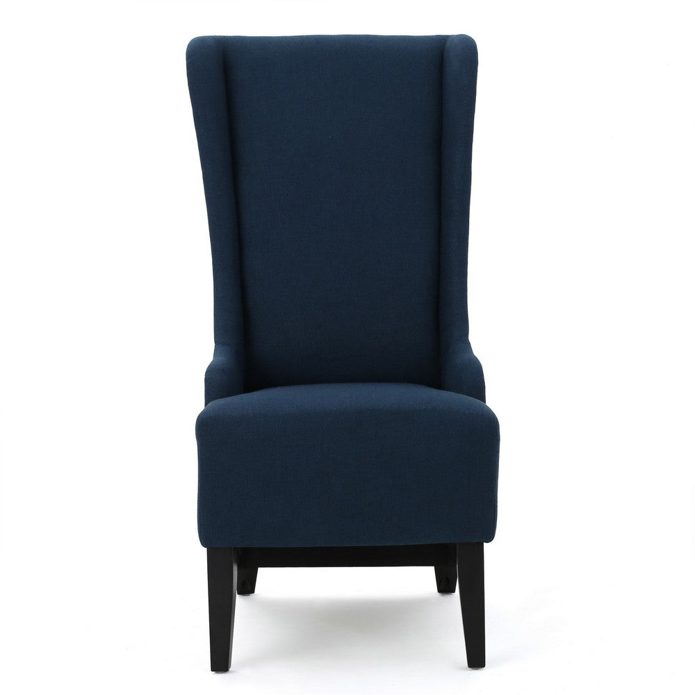 Becca Dining Chair, High Wingback Brown Birch Wood, Navy Blue Fabric  -BM323666