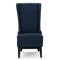 Becca Dining Chair, High Wingback Brown Birch Wood, Navy Blue Fabric  -BM323666