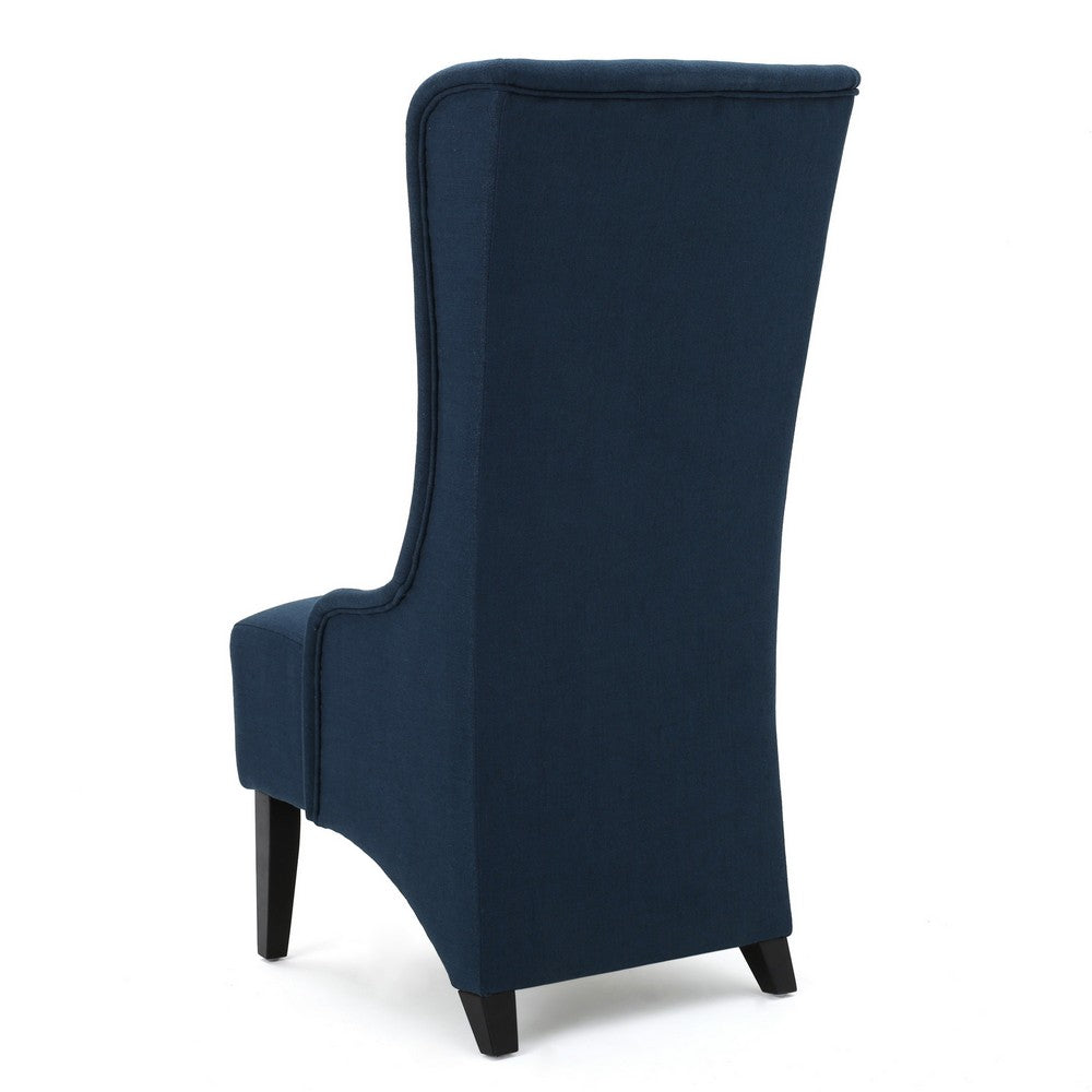 Becca Dining Chair, High Wingback Brown Birch Wood, Navy Blue Fabric  -BM323666
