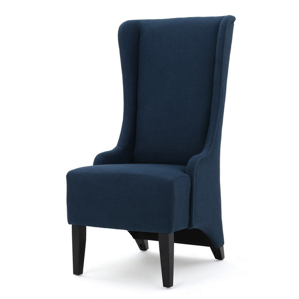 Becca Dining Chair, High Wingback Brown Birch Wood, Navy Blue Fabric  -BM323666