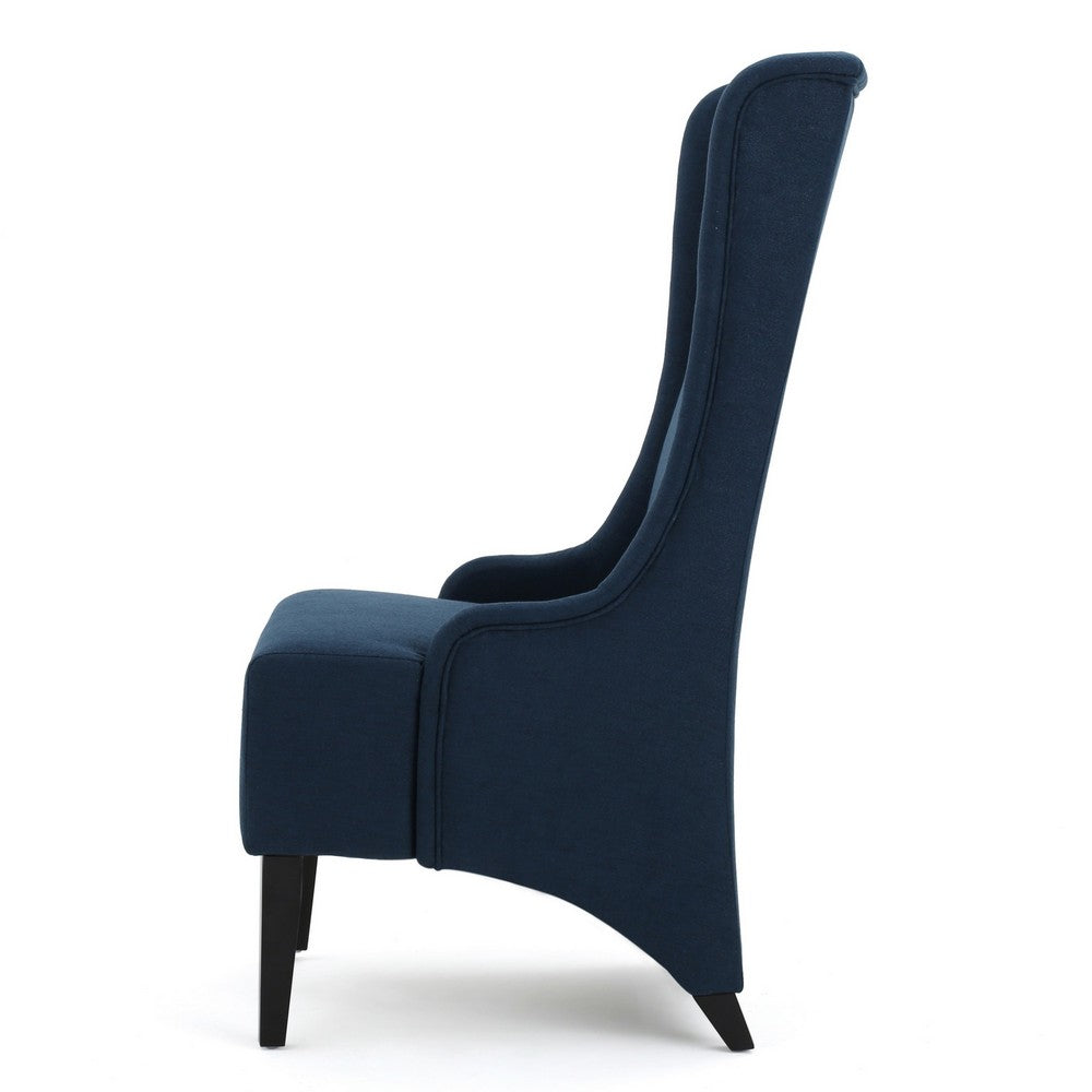 Becca Dining Chair, High Wingback Brown Birch Wood, Navy Blue Fabric  -BM323666