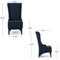 Becca Dining Chair, High Wingback Brown Birch Wood, Navy Blue Fabric  -BM323666