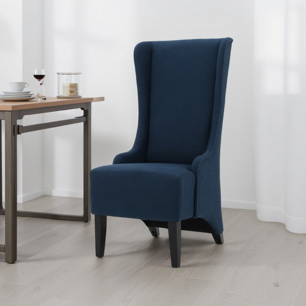 Becca Dining Chair, High Wingback Brown Birch Wood, Navy Blue Fabric  -BM323666