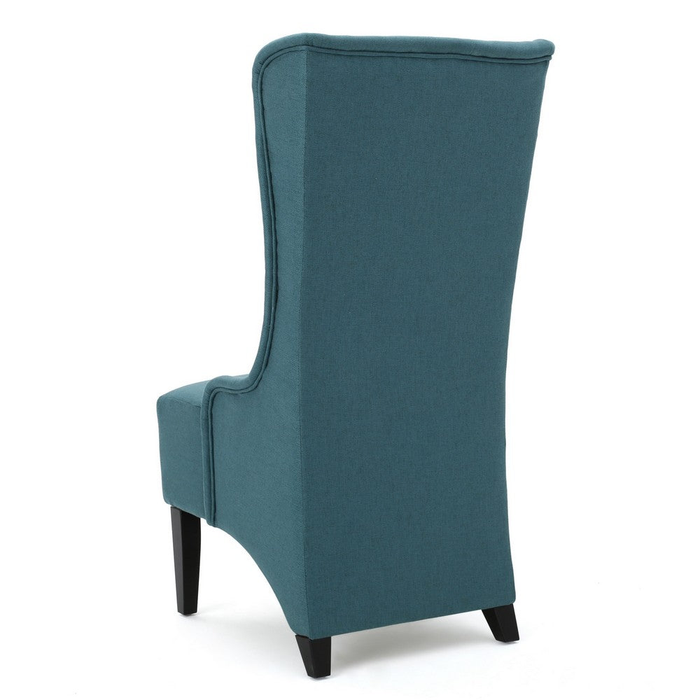 Becca Dining Chair, High Wingback Dark Brown Birch Wood, Teal Fabric  -BM323667