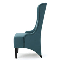 Becca Dining Chair, High Wingback Dark Brown Birch Wood, Teal Fabric  -BM323667