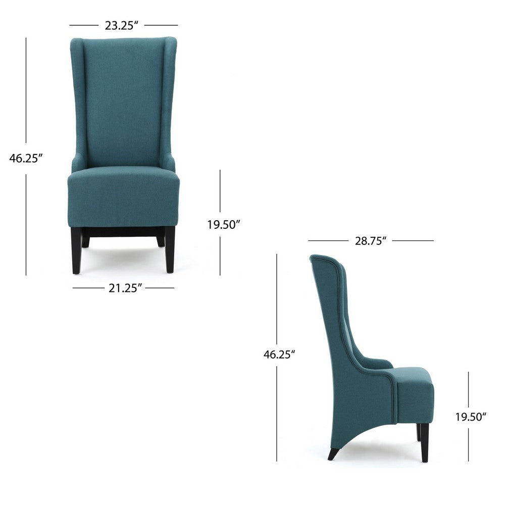 Becca Dining Chair, High Wingback Dark Brown Birch Wood, Teal Fabric  -BM323667
