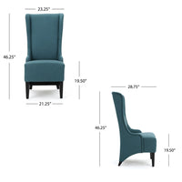 Becca Dining Chair, High Wingback Dark Brown Birch Wood, Teal Fabric  -BM323667