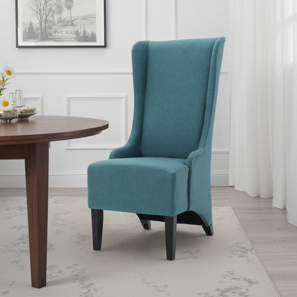 Becca Dining Chair, High Wingback Dark Brown Birch Wood, Teal Fabric  -BM323667