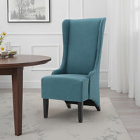 Becca Dining Chair, High Wingback Dark Brown Birch Wood, Teal Fabric  -BM323667