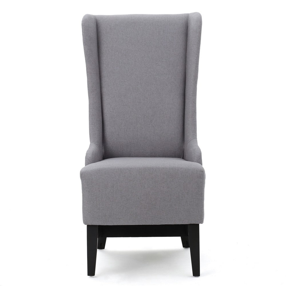 Becca Dining Chair, High Wingback Brown Birch Wood, Light Gray Fabric -BM323668