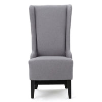 Becca Dining Chair, High Wingback Brown Birch Wood, Light Gray Fabric -BM323668