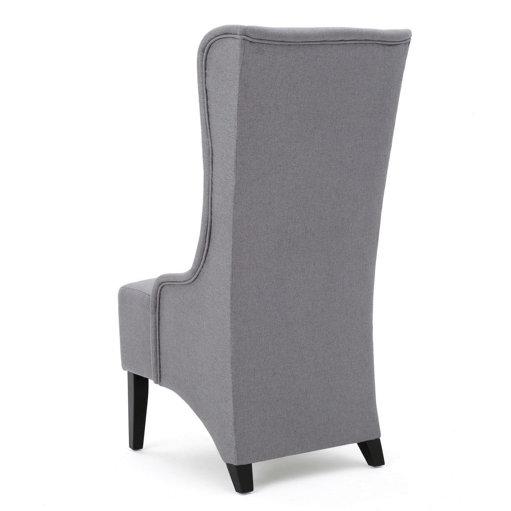 Becca Dining Chair, High Wingback Brown Birch Wood, Light Gray Fabric -BM323668