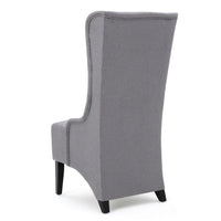 Becca Dining Chair, High Wingback Brown Birch Wood, Light Gray Fabric -BM323668