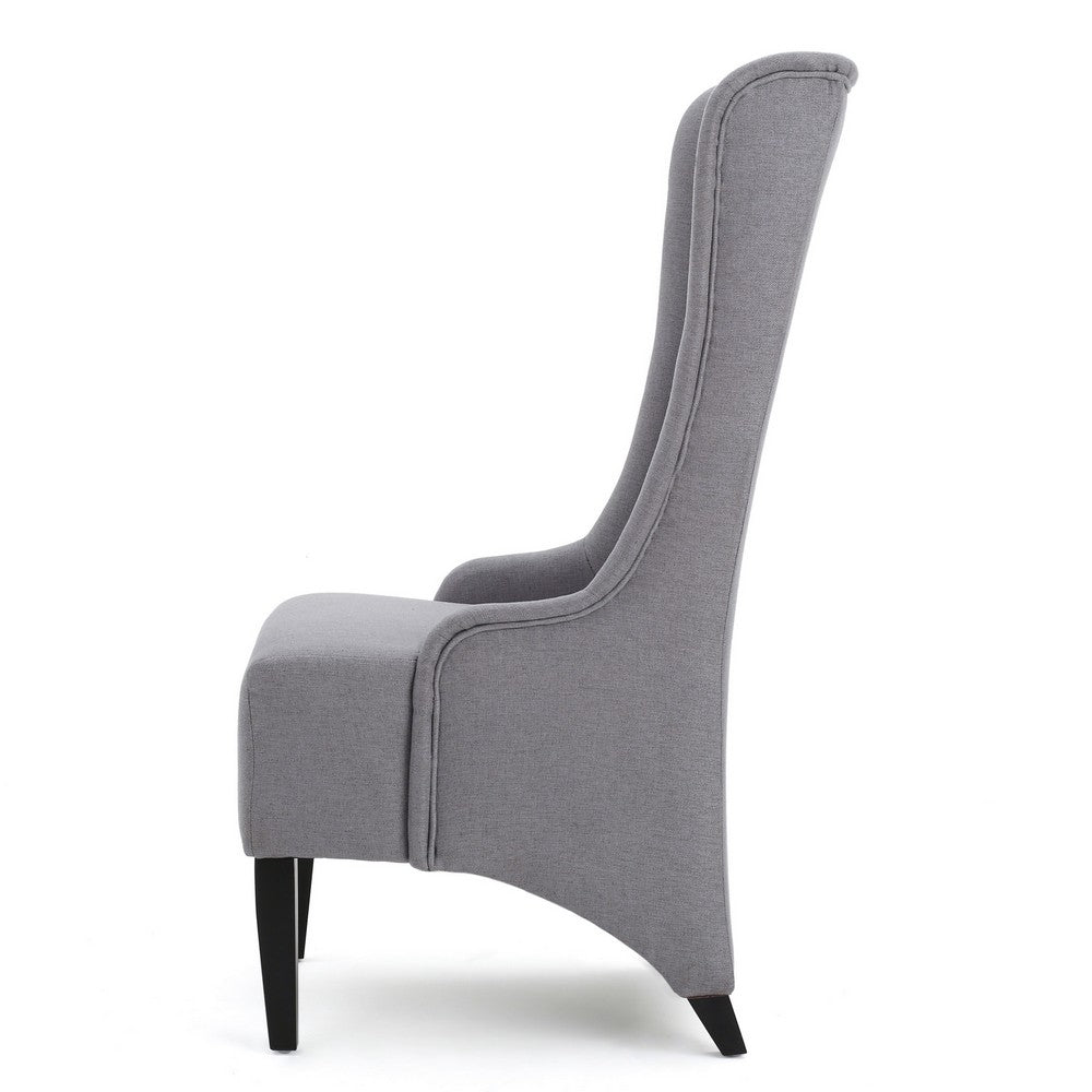 Becca Dining Chair, High Wingback Brown Birch Wood, Light Gray Fabric -BM323668