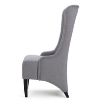 Becca Dining Chair, High Wingback Brown Birch Wood, Light Gray Fabric -BM323668