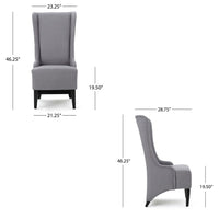Becca Dining Chair, High Wingback Brown Birch Wood, Light Gray Fabric -BM323668