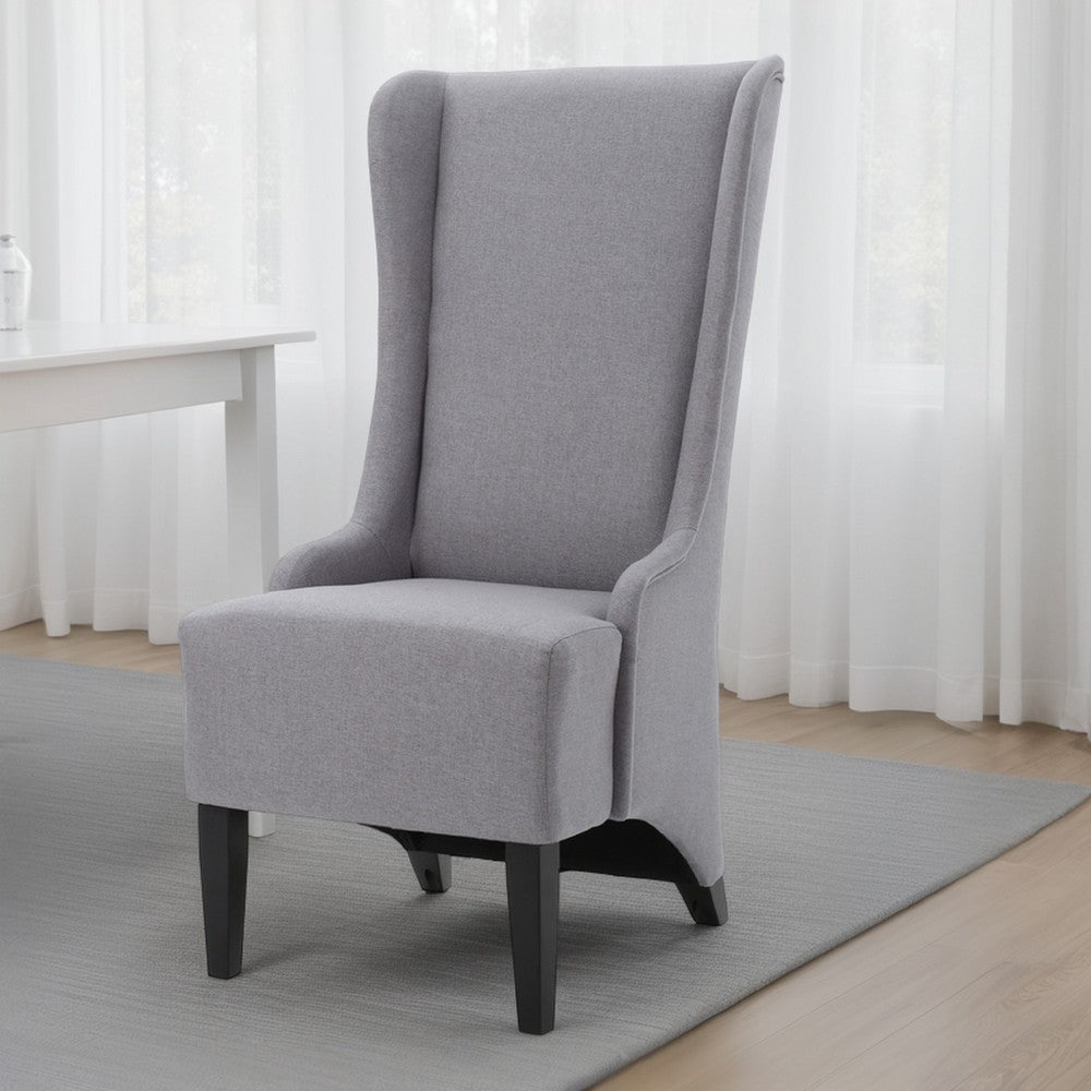 Becca Dining Chair, High Wingback Brown Birch Wood, Light Gray Fabric -BM323668