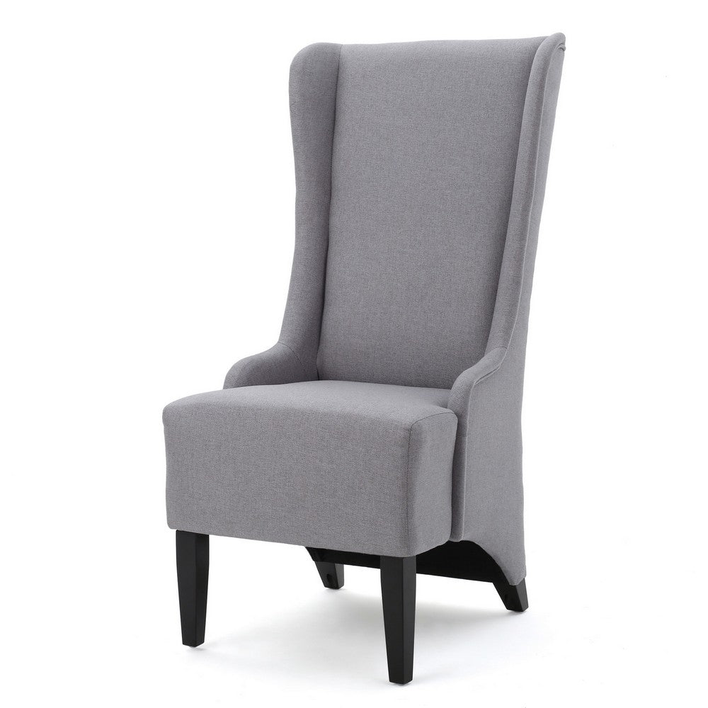 Becca Dining Chair, High Wingback Brown Birch Wood, Light Gray Fabric -BM323668
