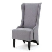 Becca Dining Chair, High Wingback Brown Birch Wood, Light Gray Fabric -BM323668