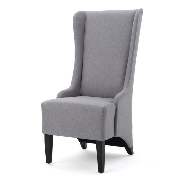Becca Dining Chair, High Wingback Brown Birch Wood, Light Gray Fabric -BM323668