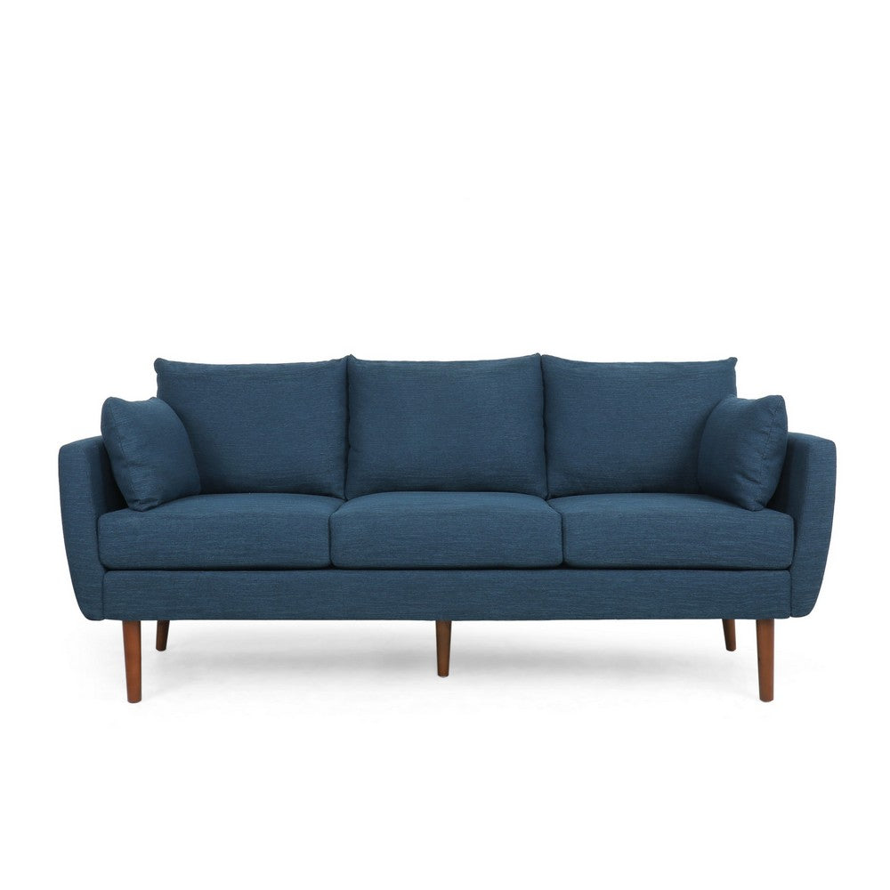 Nate Sofa with 2 Accent Pillows, 77 Inch Birch Wood, Navy Blue Fabric -BM323669