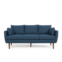 Nate Sofa with 2 Accent Pillows, 77 Inch Birch Wood, Navy Blue Fabric -BM323669
