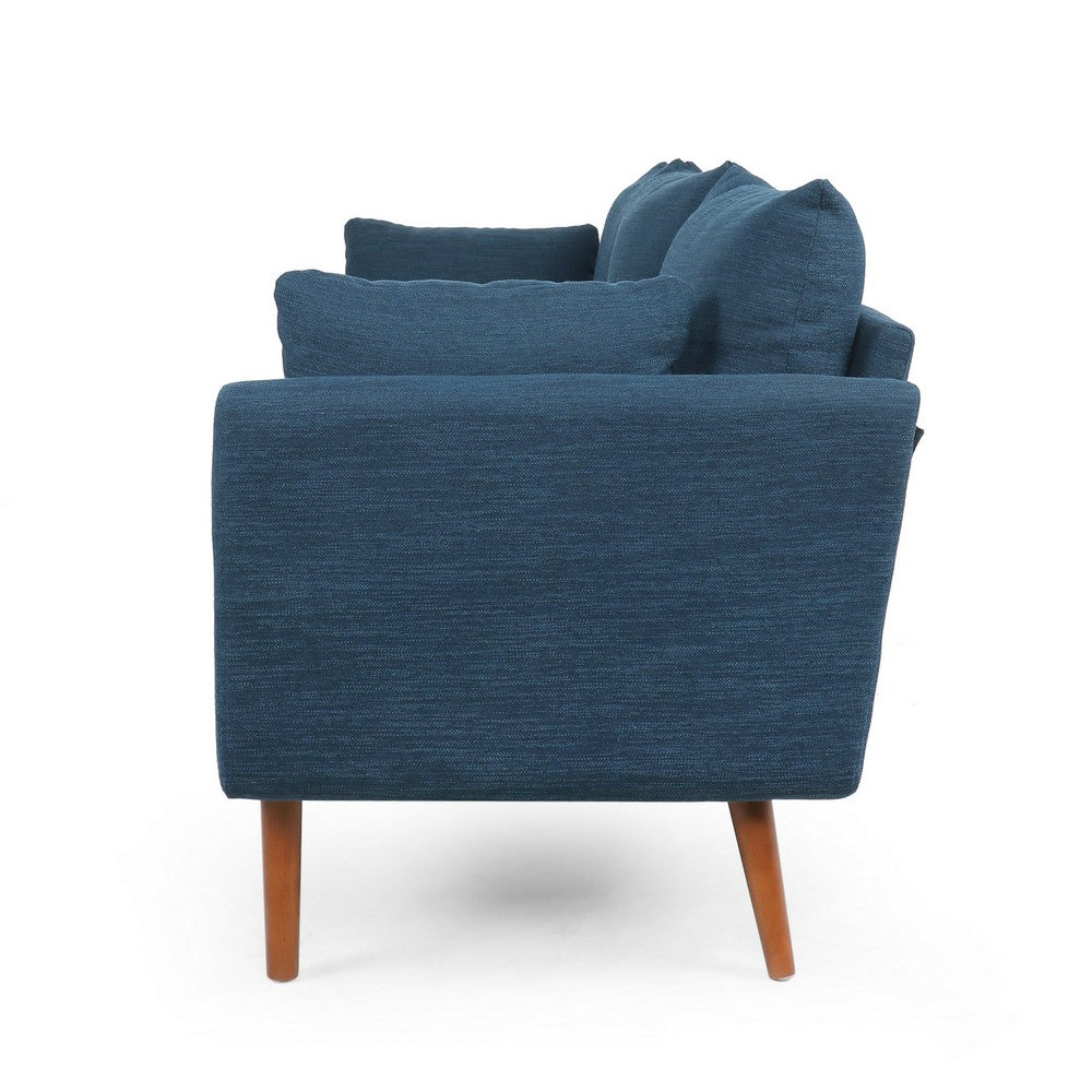 Nate Sofa with 2 Accent Pillows, 77 Inch Birch Wood, Navy Blue Fabric -BM323669