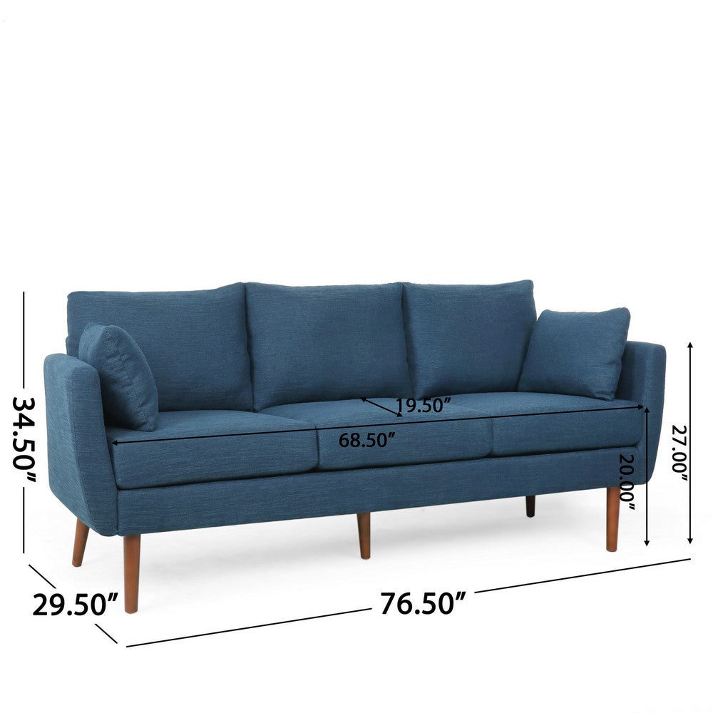 Nate Sofa with 2 Accent Pillows, 77 Inch Birch Wood, Navy Blue Fabric -BM323669