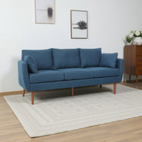Nate Sofa with 2 Accent Pillows, 77 Inch Birch Wood, Navy Blue Fabric -BM323669