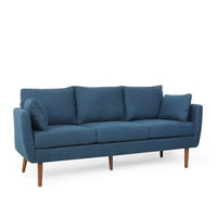 Nate Sofa with 2 Accent Pillows, 77 Inch Birch Wood, Navy Blue Fabric -BM323669