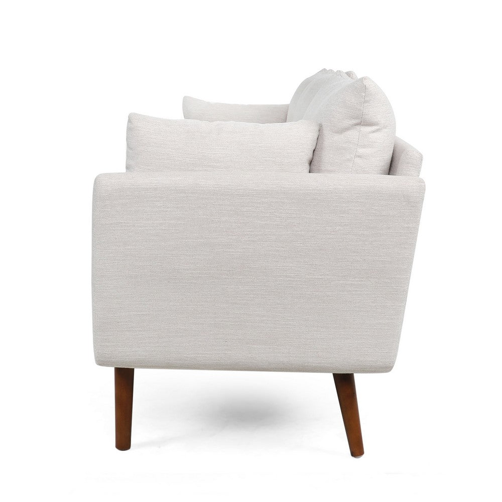 Nate Sofa with 2 Accent Pillows, 77 Inch Birch Wood, Beige Fabric -BM323670