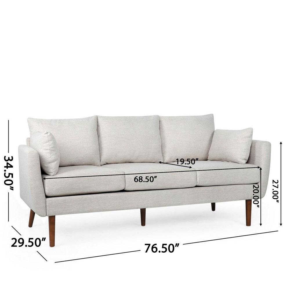 Nate Sofa with 2 Accent Pillows, 77 Inch Birch Wood, Beige Fabric -BM323670