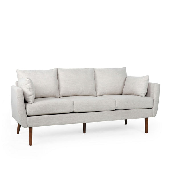 Nate Sofa with 2 Accent Pillows, 77 Inch Birch Wood, Beige Fabric -BM323670