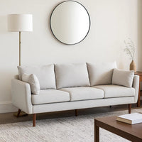 Nate Sofa with 2 Accent Pillows, 77 Inch Birch Wood, Beige Fabric -BM323670